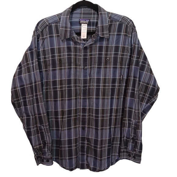Patagonia Shirt Organic Cotton Men's Medium Long Sleeve Button Up Blue Plaid - Picture 1 of 5